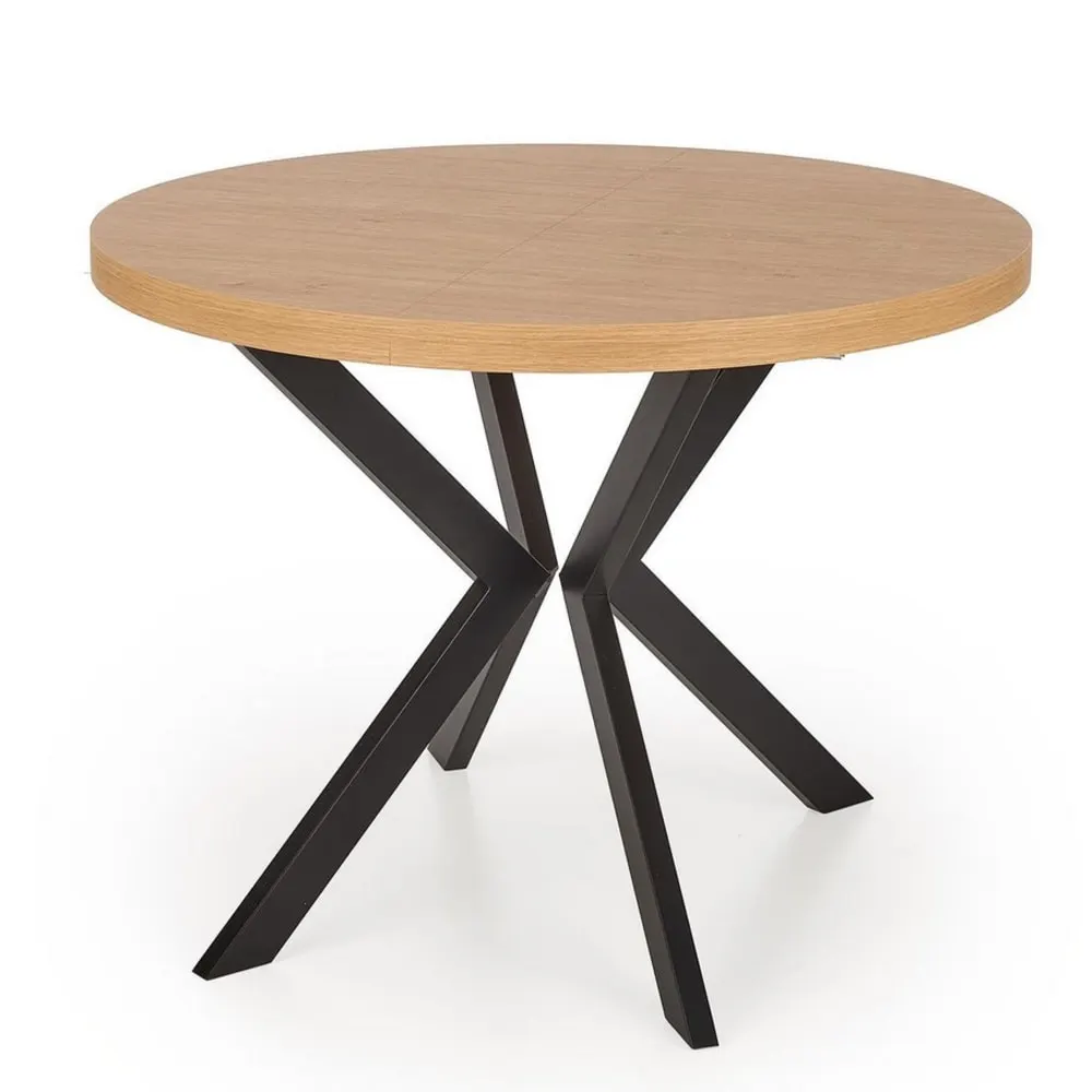 Table de salle à manger ronde aspect chêne extensible