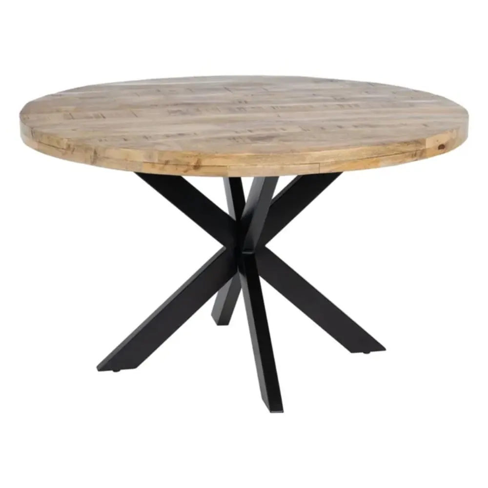 Table à manger ronde  bois brut pied étoile noir 130cm