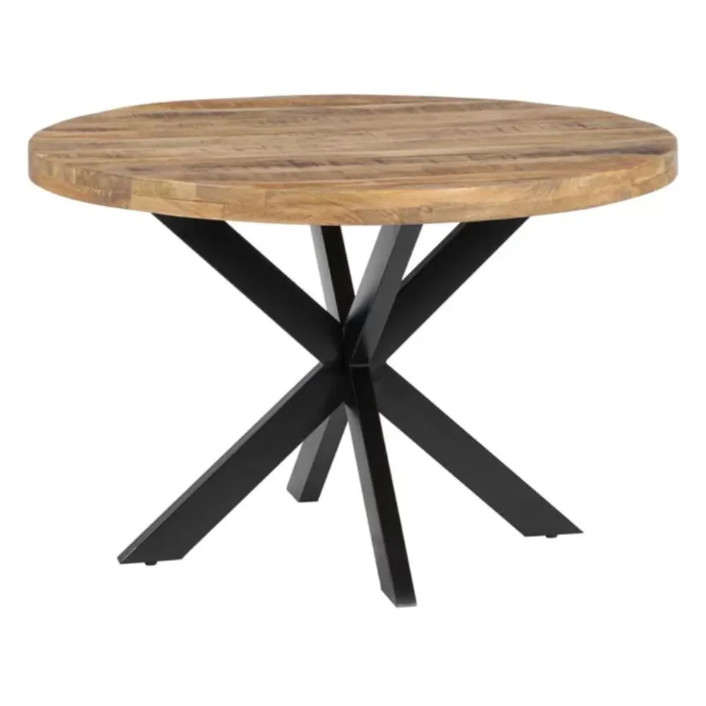 Table à manger ronde  bois manguier et pied noir étoile 120cm