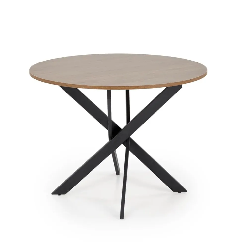 Table à manger ronde plateau noix et pieds noir 100cm