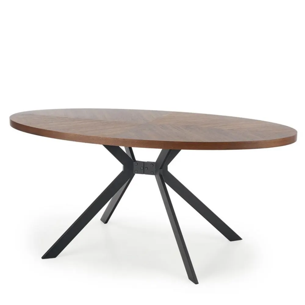 Table de salle à manger avec plateau plaqué et piètement en acier