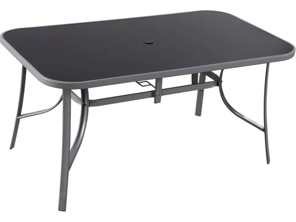 Table de jardin 6 places acier argent verre dépoli 150x90