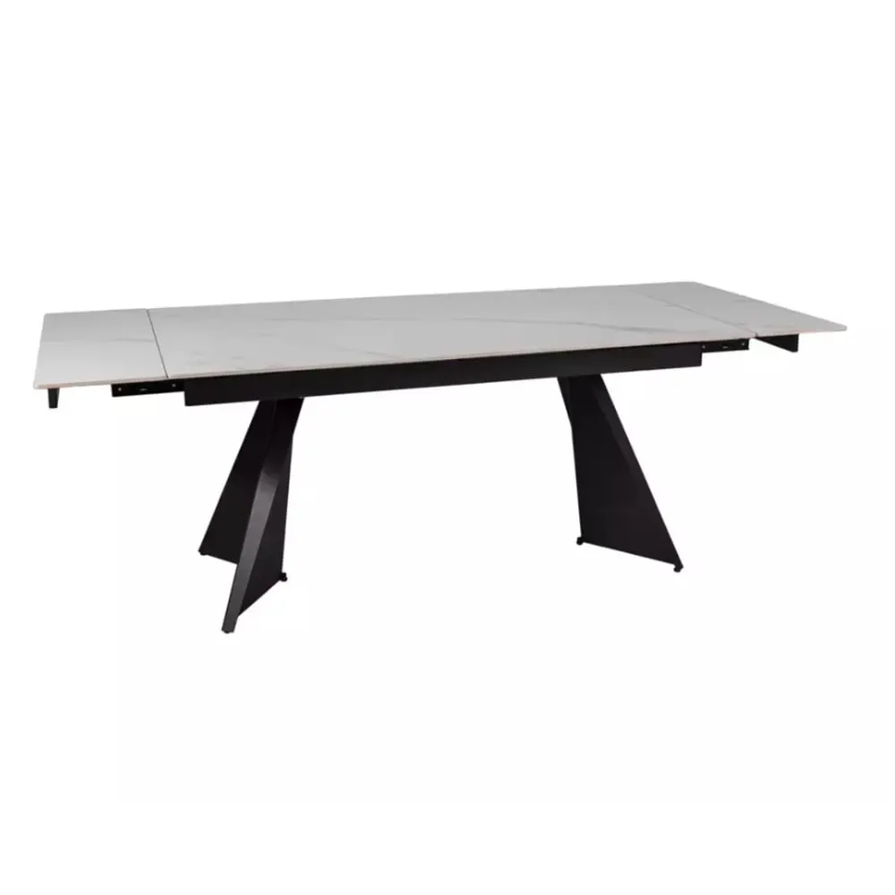 Table de salle à manger extensible  en céramique blanc mat 160 / 220cm