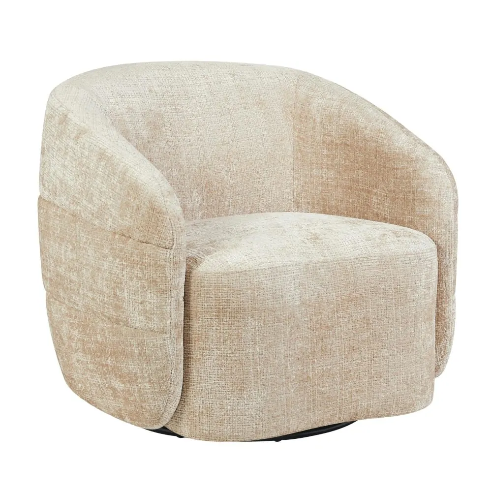 Fauteuil club pivotant en tissu chenille beige