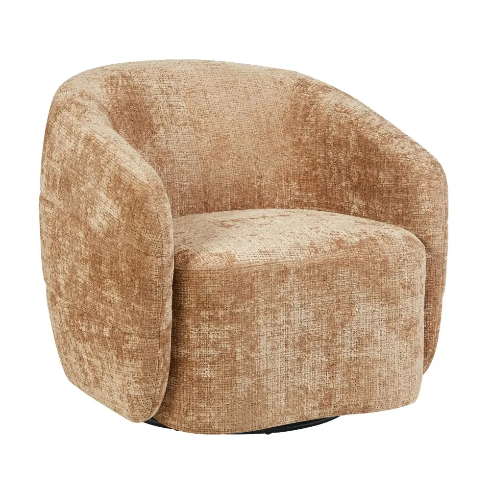 Fauteuil club pivotant en tissu chenille cannelle