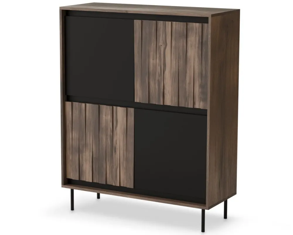 Buffet haut design aspect noyer et noir mat