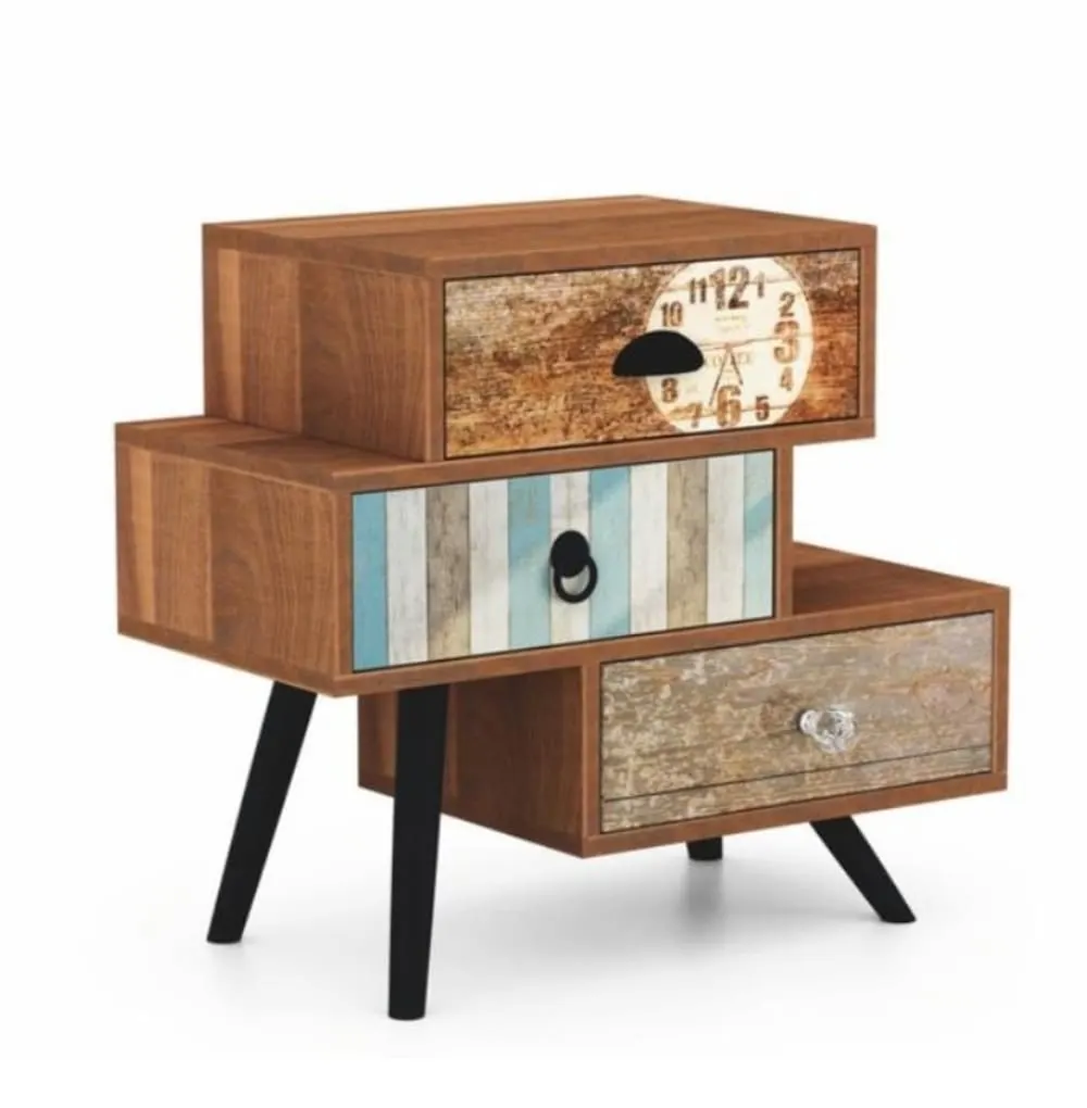 Table d'appoint industrielle bois 53 x 59 x 29 cm