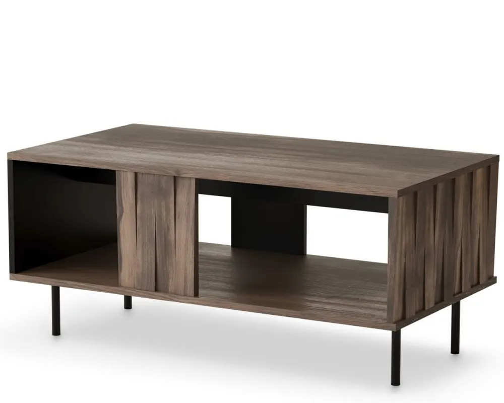 Table basse design aspect noyer et noir mat 100 x 54cm