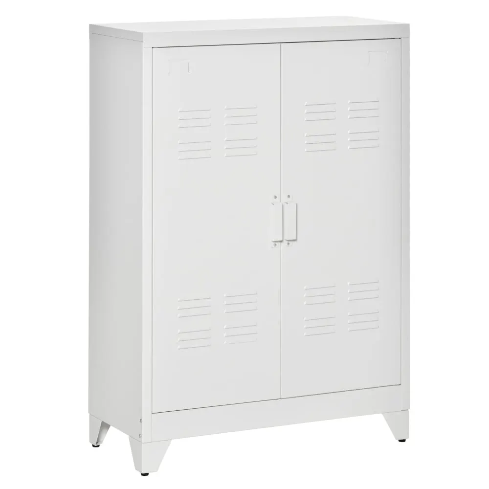 Armoire de rangement 3 niveaux 2 portes étagères réglables métal blanc