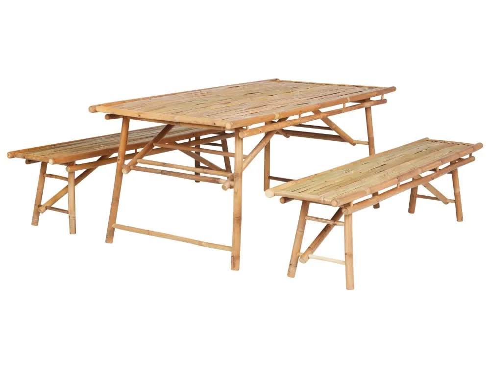Set de salle à manger 4 personnes en bambou bois clair