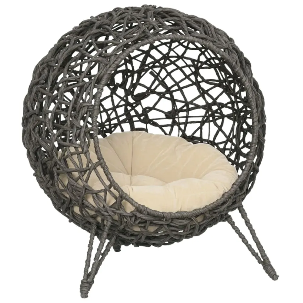 Panier chat design sphérique en métal tressé et velours gris