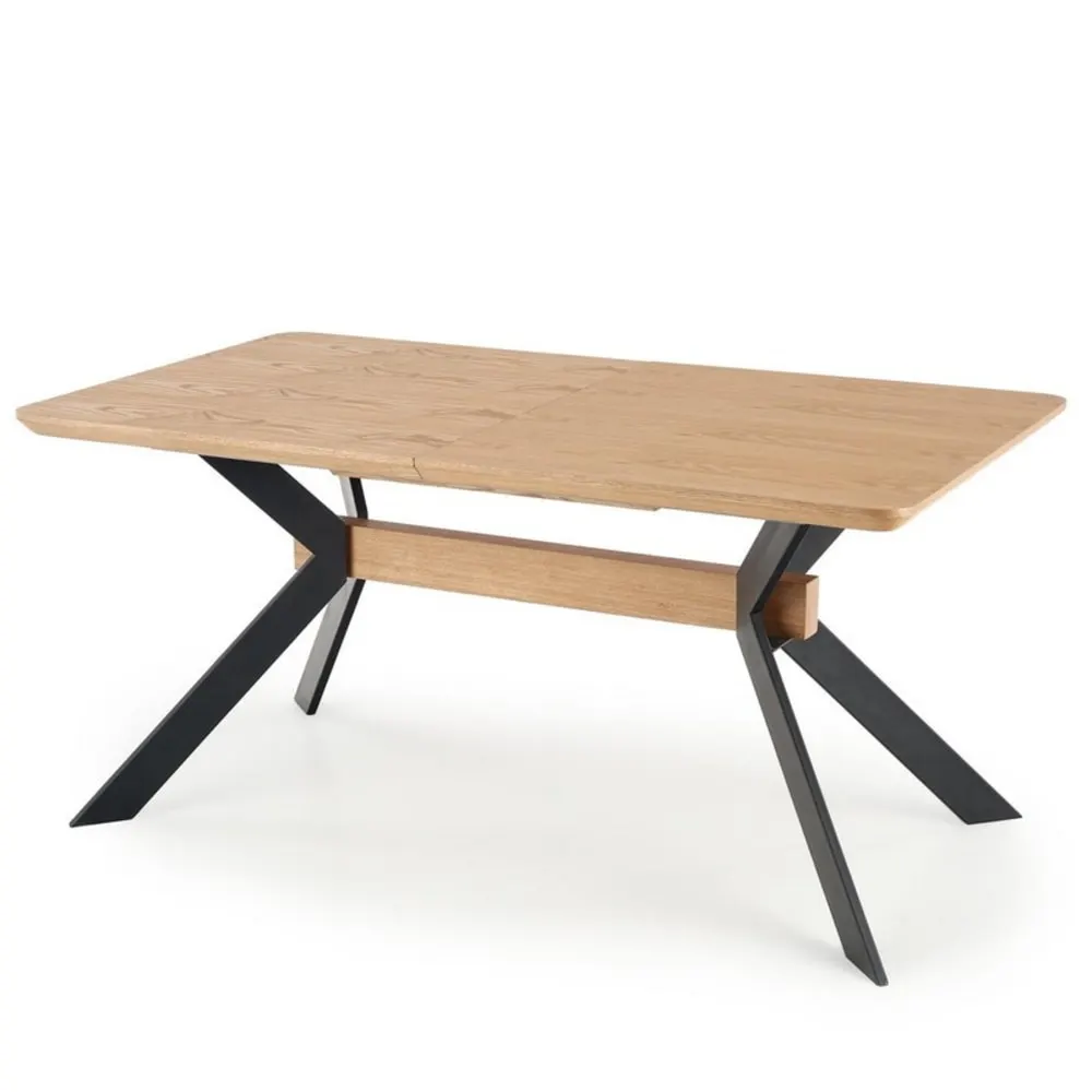 Table à manger extensible aspect chêne et acier noir 160-220cm