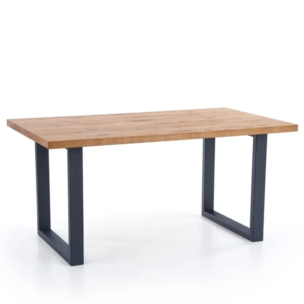 Table à manger extensible chêne clair et pieds acier noir 160-250cm