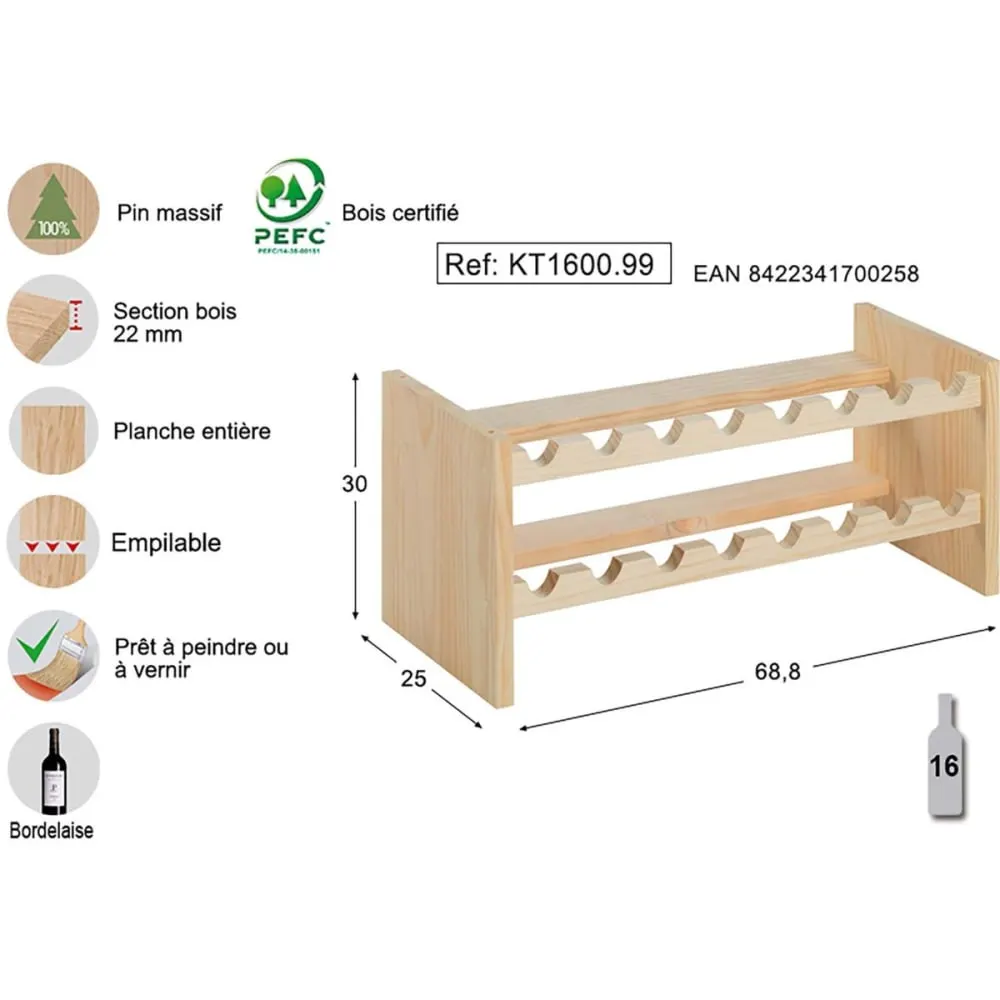 Casier à bouteilles empilable en pin  epaisseur du bois 22 mm