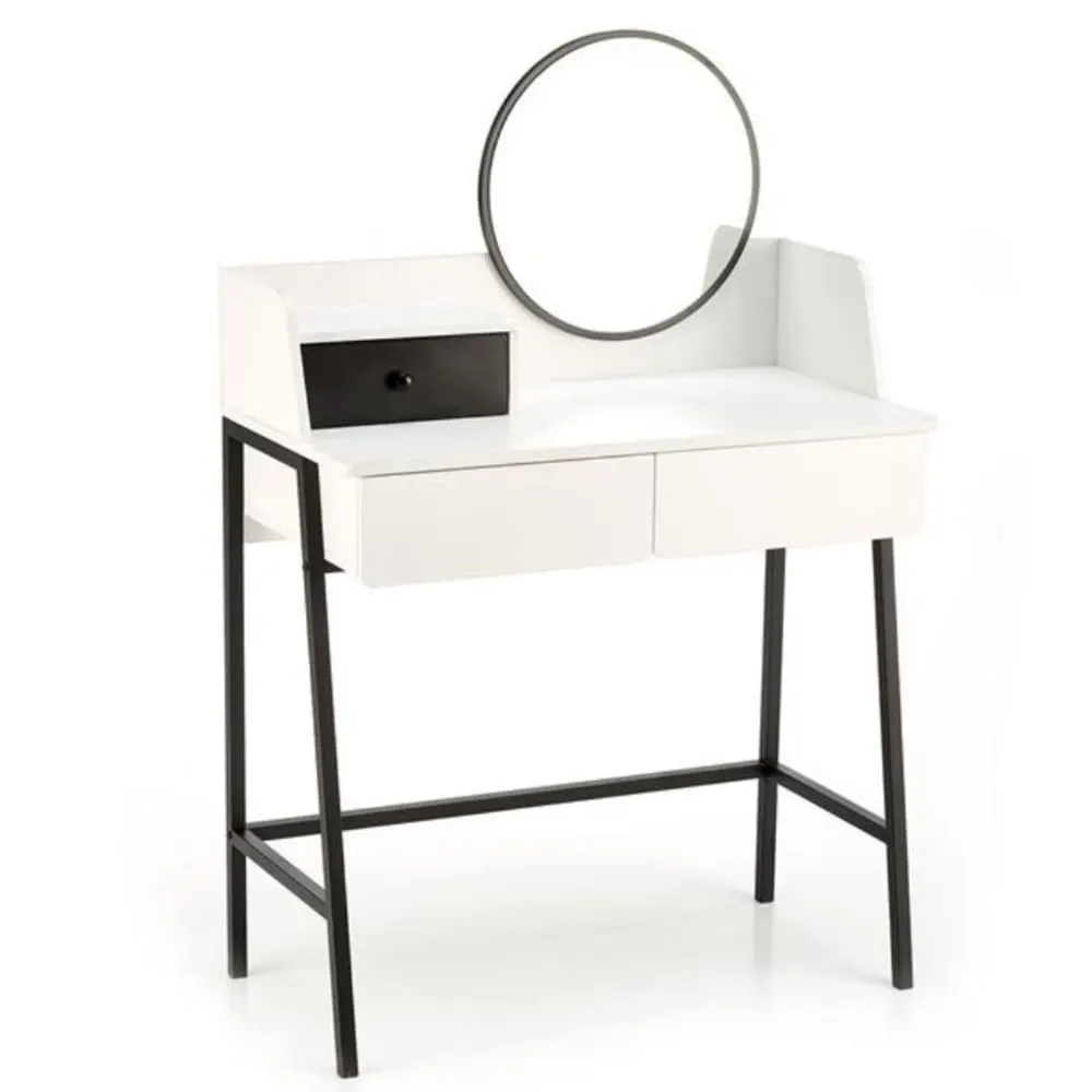 Coiffeuse design noire et blanche avec miroir et 3 tiroirs