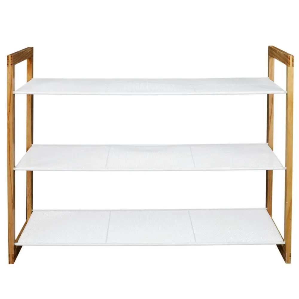 Meuble  à chaussures 3 etages métal blanc et bois