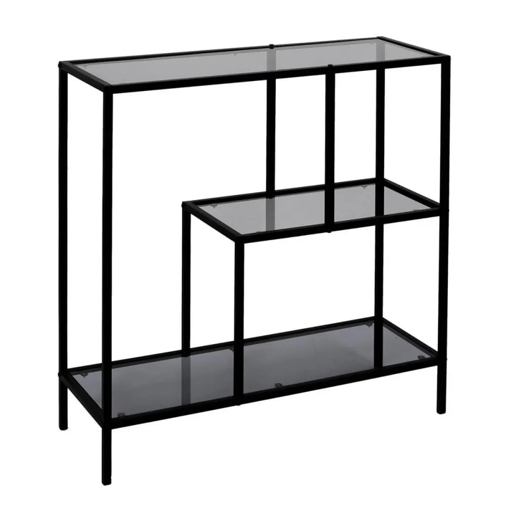 Etagère  3 niveaux verre fumé et métal blanc
