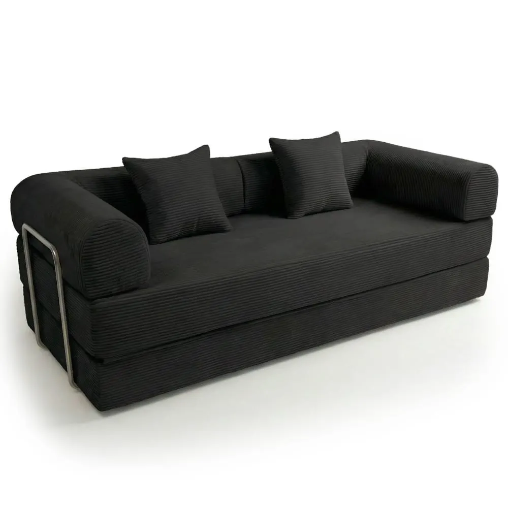 Canapé 3 places convertible et modulable velours côtelé noir