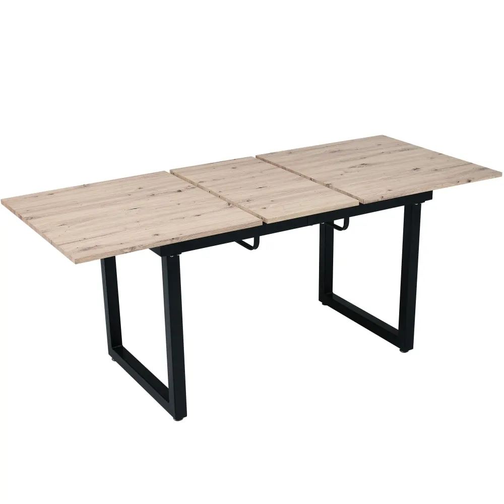 Table de extensible, plateau effet chêne, pieds métalliques noirs