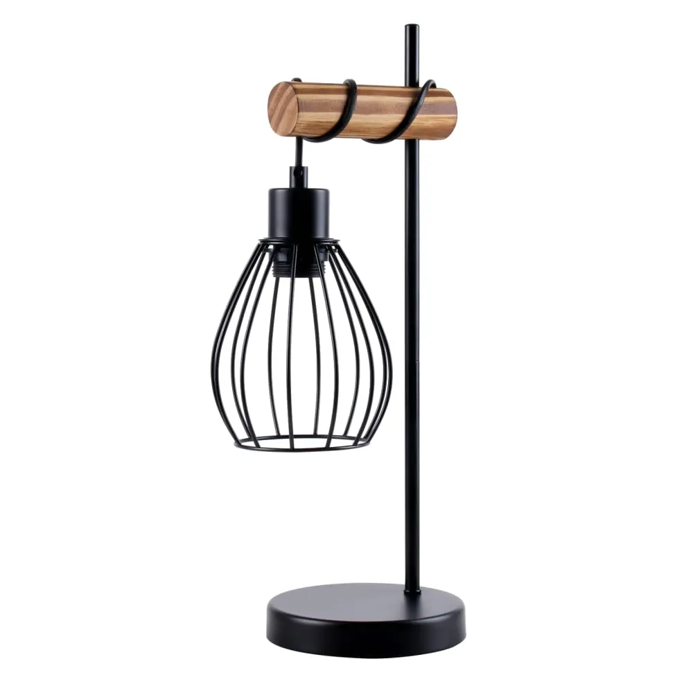 Lampe de table fer bois noir 15x15x46cm e27