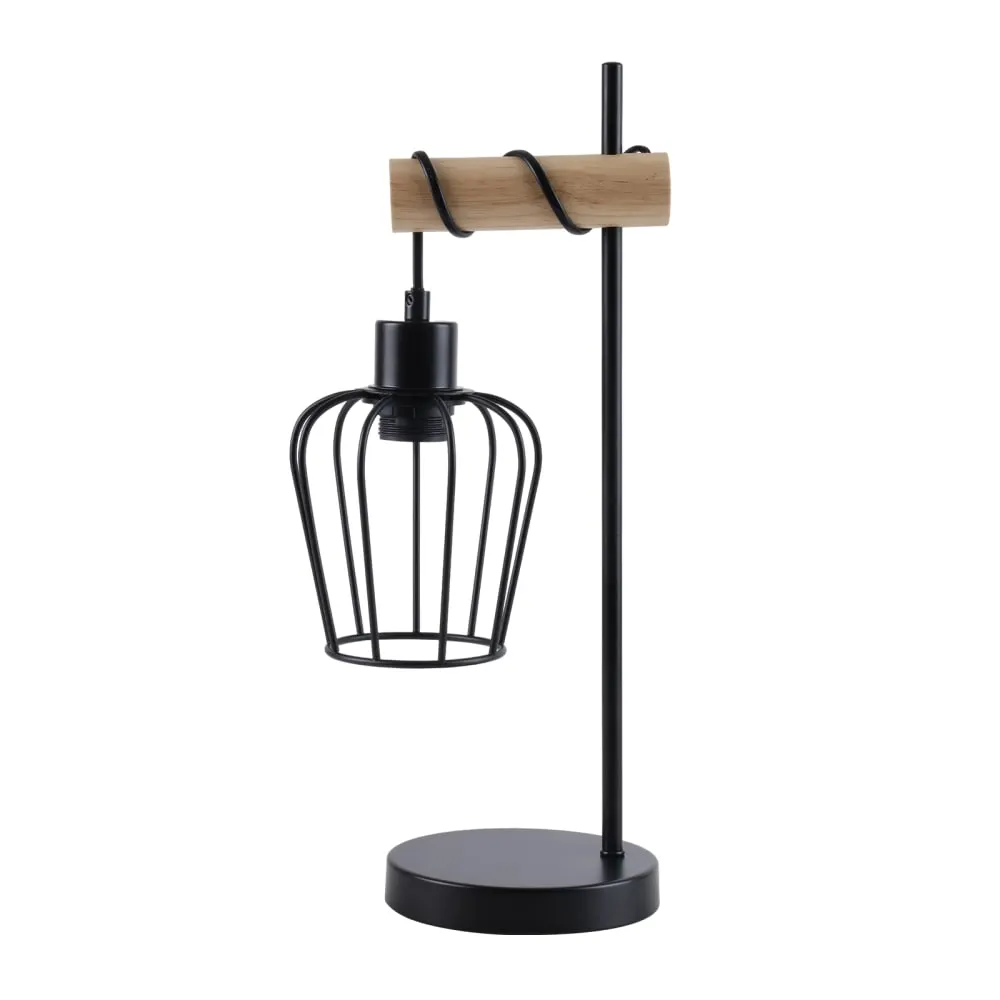 Lampe de table fer bois noir 46x20x15cm e27
