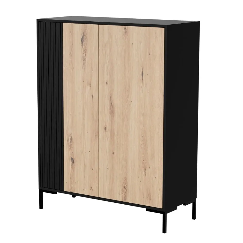 Buffet haut noir et bois l. 100cm x h. 129