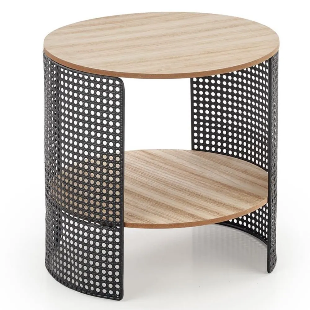 Table basse ronde avec structure ajourée et acier noir