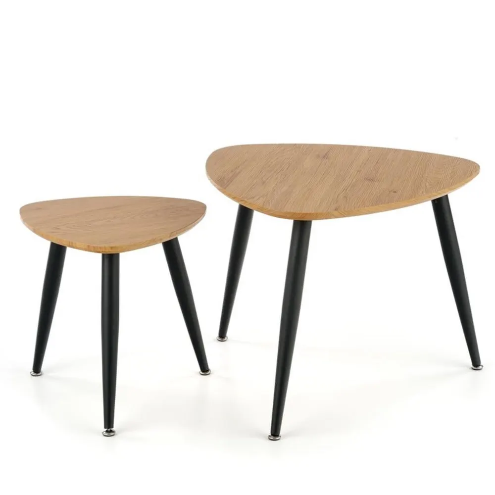 Ensemble de deux tables gigognes avec plateaux chêne doré