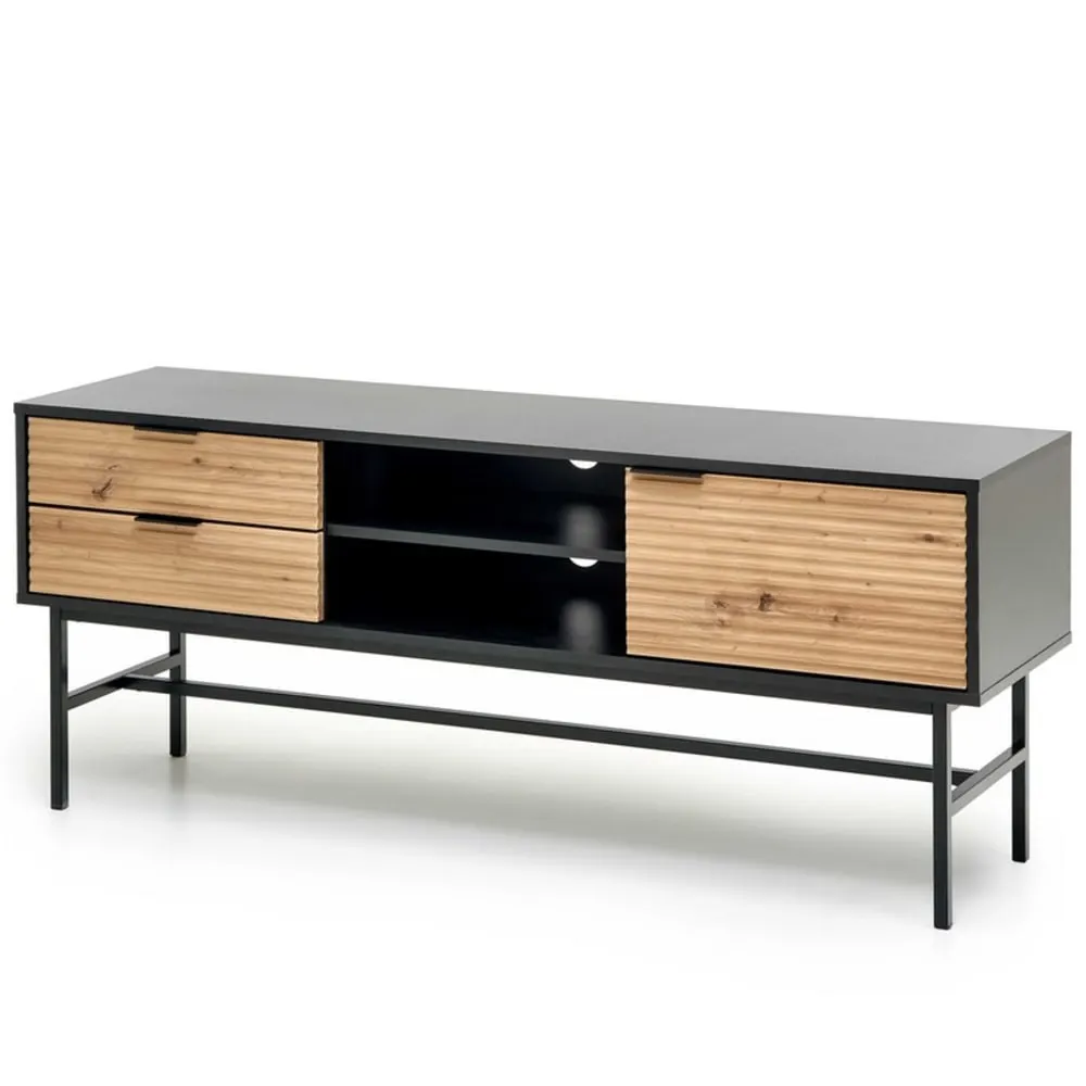 Meuble TV  aspect chêne avec structure en acier noire