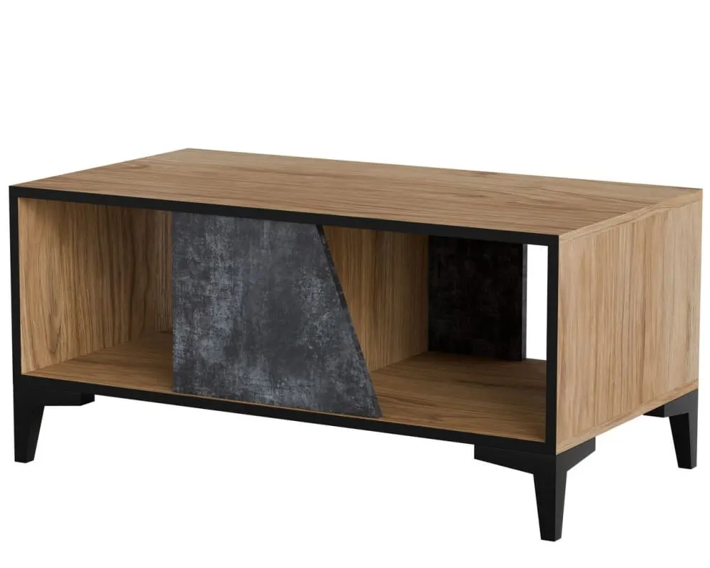 Table basse design couleur chêne et béton foncé 90 x 50 m