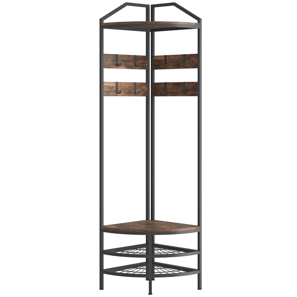 Meuble d'entrée d'angle 4 niveaux bois brun rustique