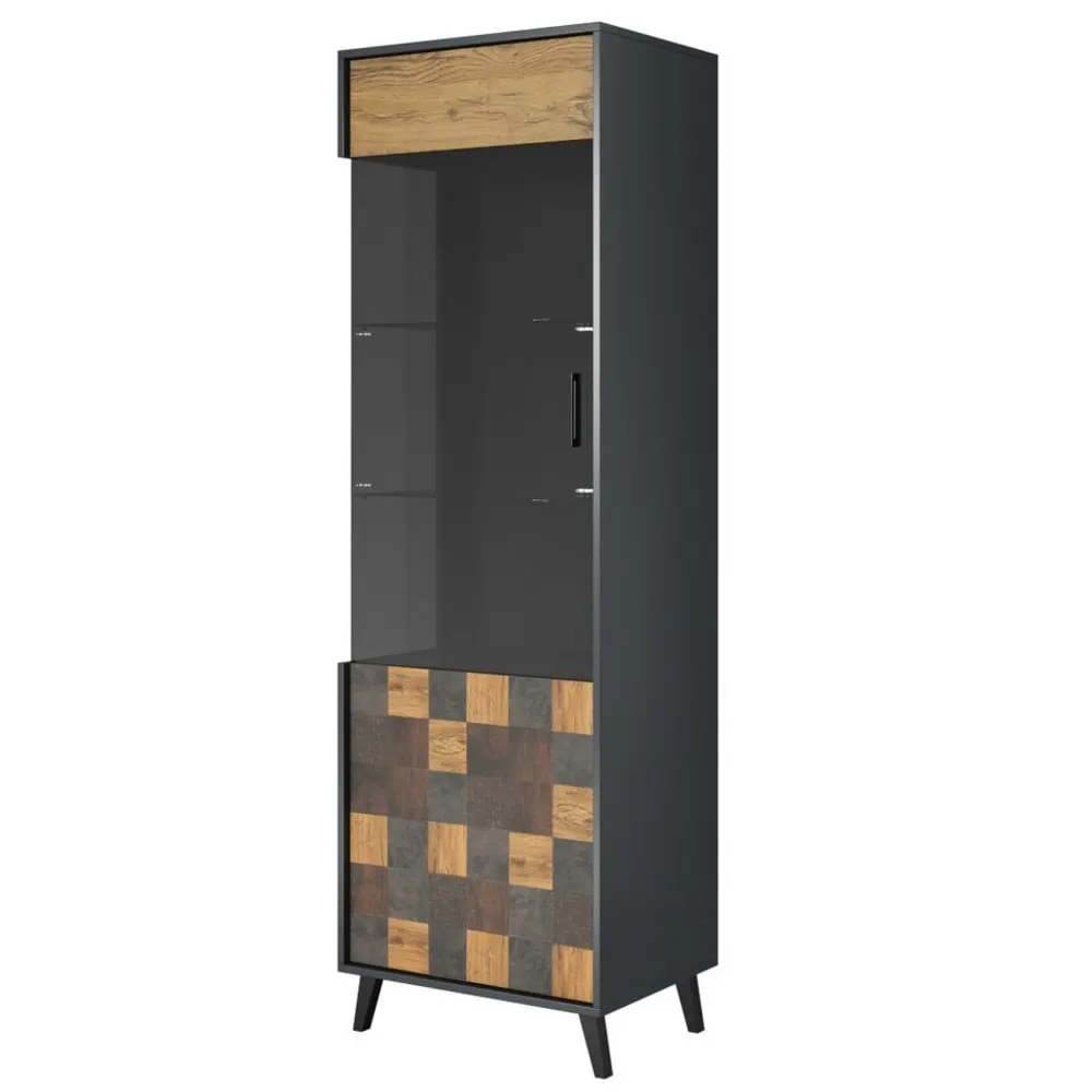Vitrine grise et style bois work 192cm