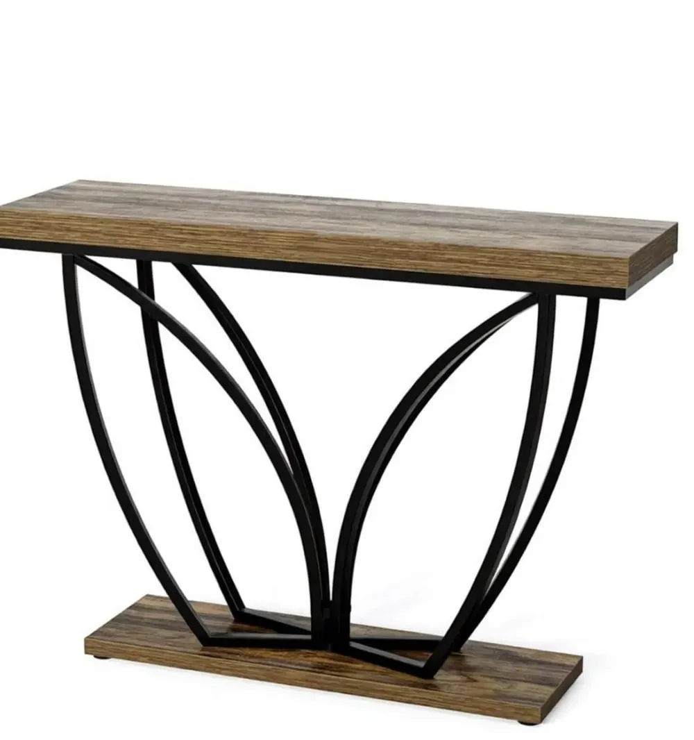 Console en métal et bois noir et brun rustique 105x30 cm