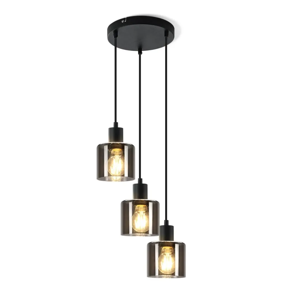 Suspension en fer et verre, gris fumé, h.195cm