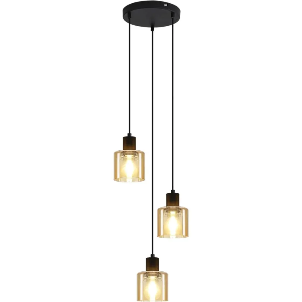 Suspension en fer et verre, ambré, h.170cm