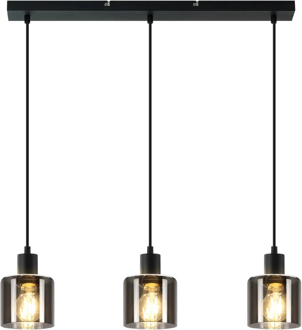 Suspension en fer et verre, gris fumé, h.195cm