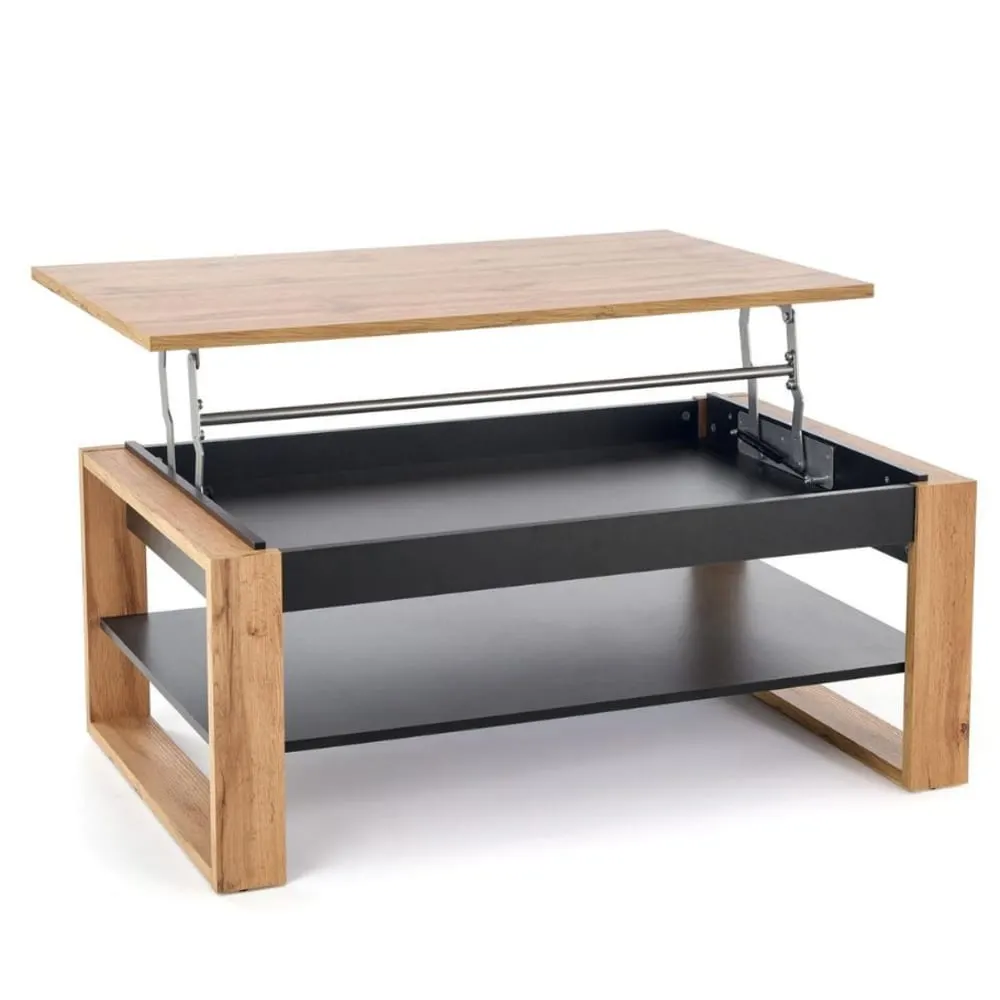 Table basse  plateau relevable noir et bois 120 x 65 m