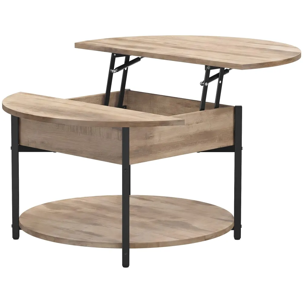 Table basse plateau relevable 80 x 80 x 45 cm marron rustique et noir