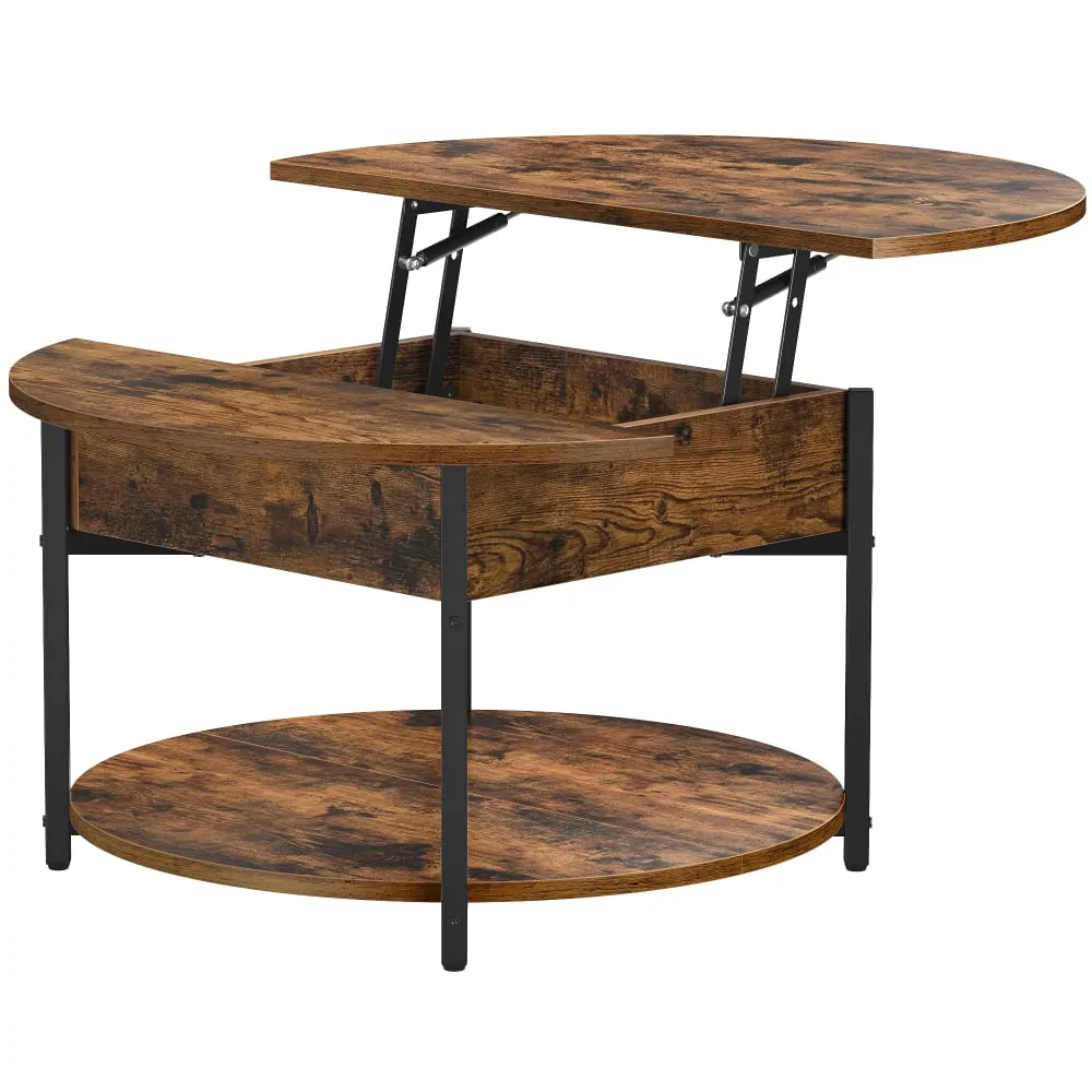 Table basse plateau relevable 80 x 80 x 45 cm marron rustique et noir