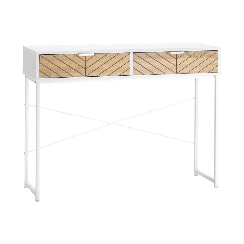 Table console industriel 2 tiroirs métal blanc