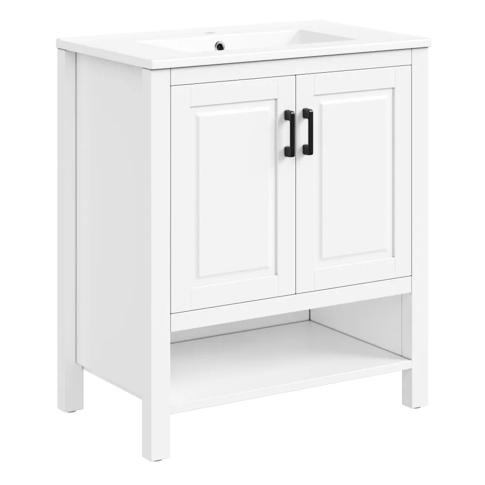 Meuble sous-vasque 76 cm blanc avec vasque, doubles portes et niche