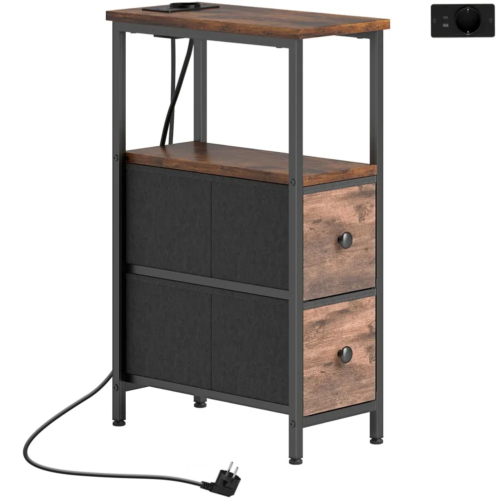 Table d'appoint avec station de charge bois brun rustique