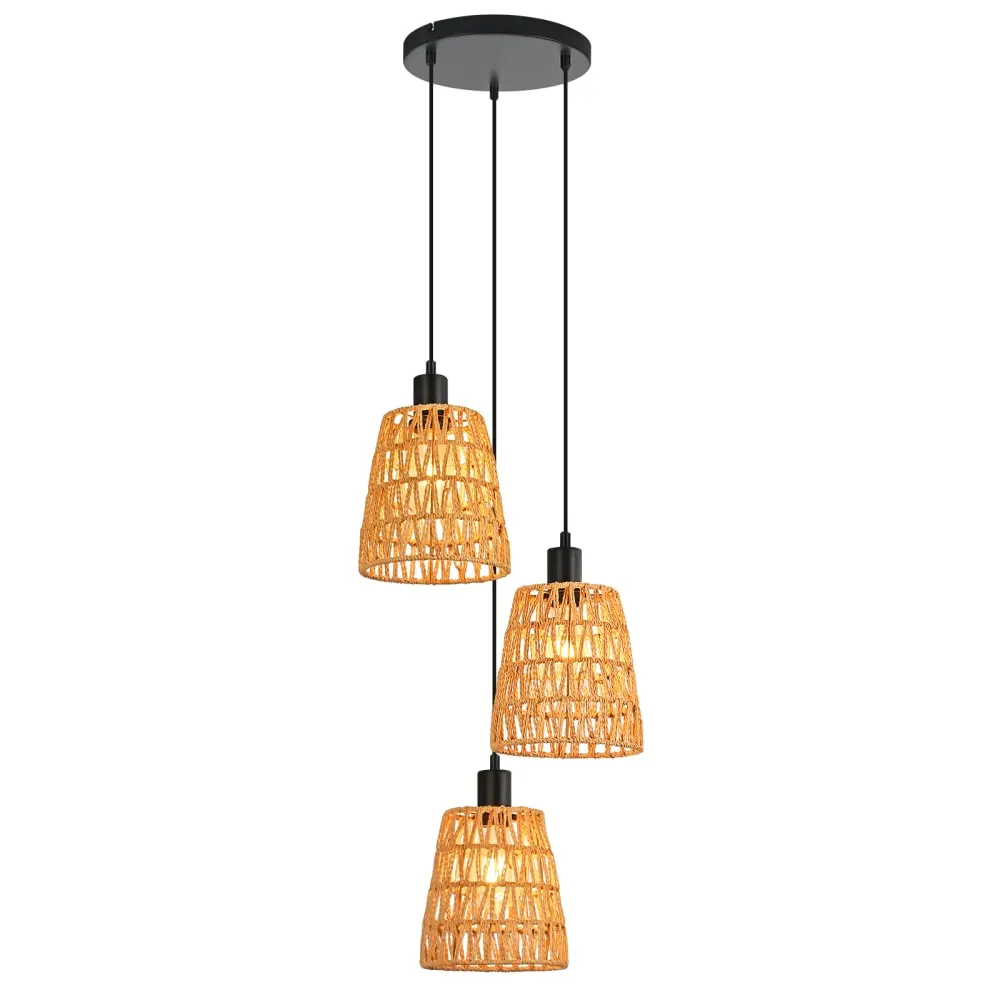 Suspension en fer, papier et pvc, noir mat et marron, h.120cm