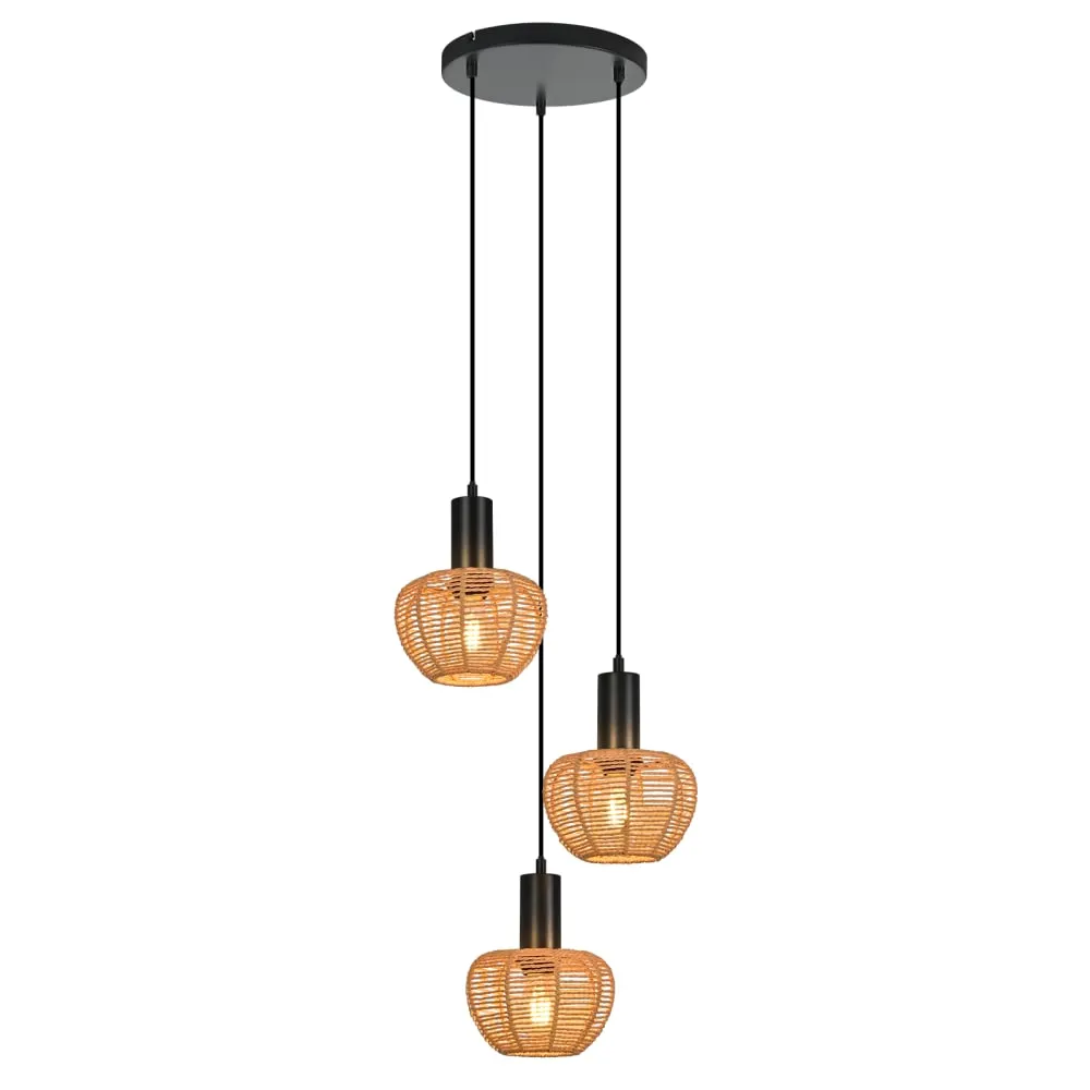 Suspension en fer, papier et pvc, noir mat et marron, h.120cm