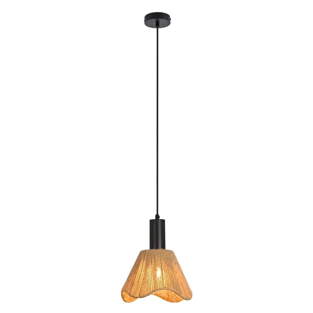 Suspension en fer, papier et pvc, noir mat et marron, h.120cm
