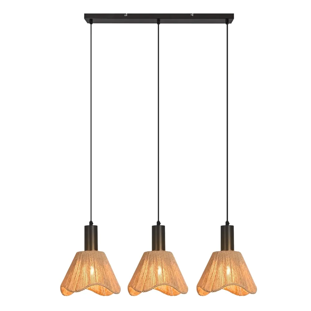 Suspension en fer, papier et pvc, noir mat et marron, h.120cm