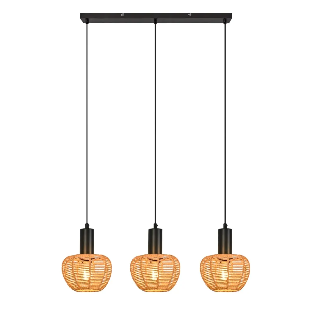 Suspension en fer, papier et pvc, noir mat et marron, h.120cm