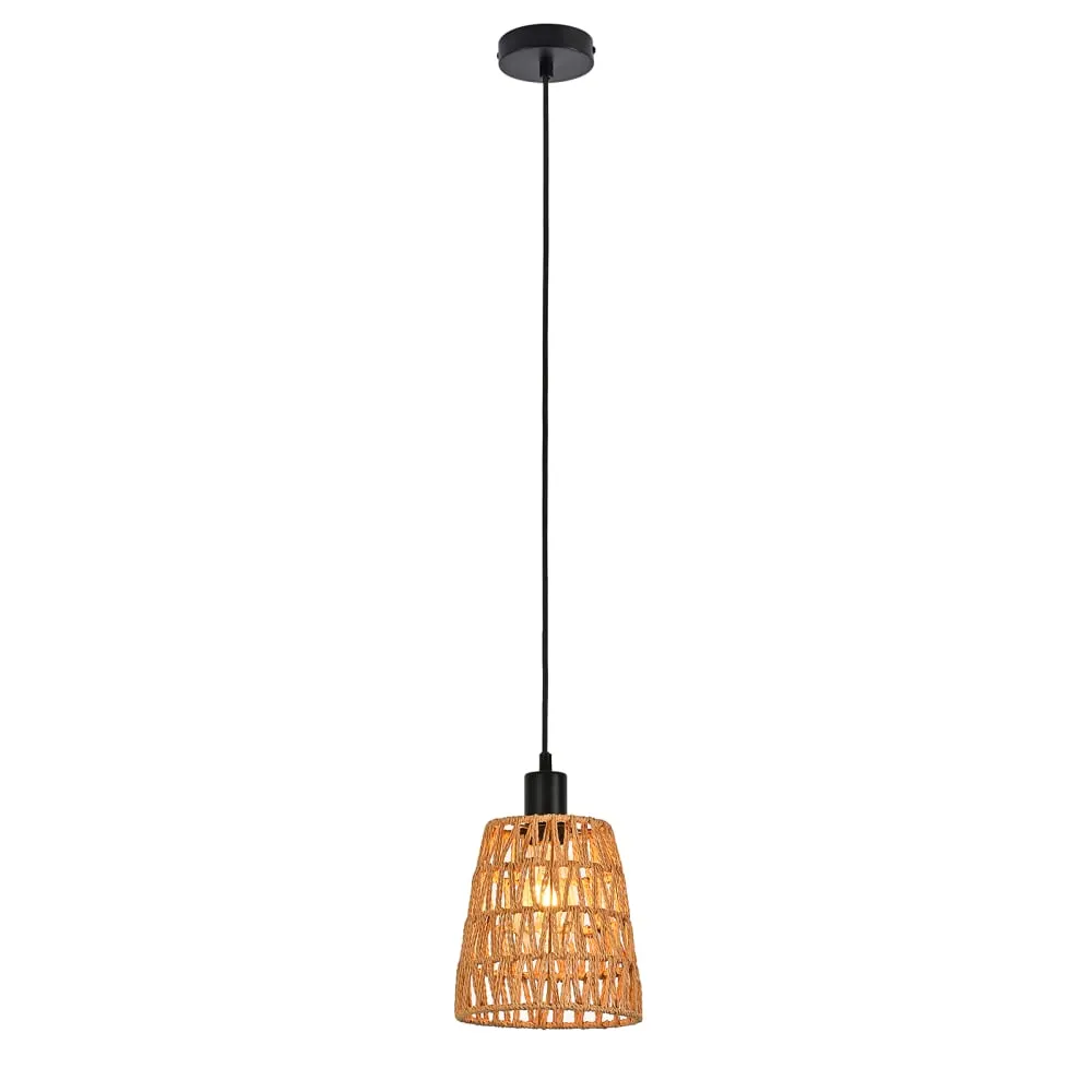 Suspension en fer, papier et pvc, noir mat et marron, h.120cm