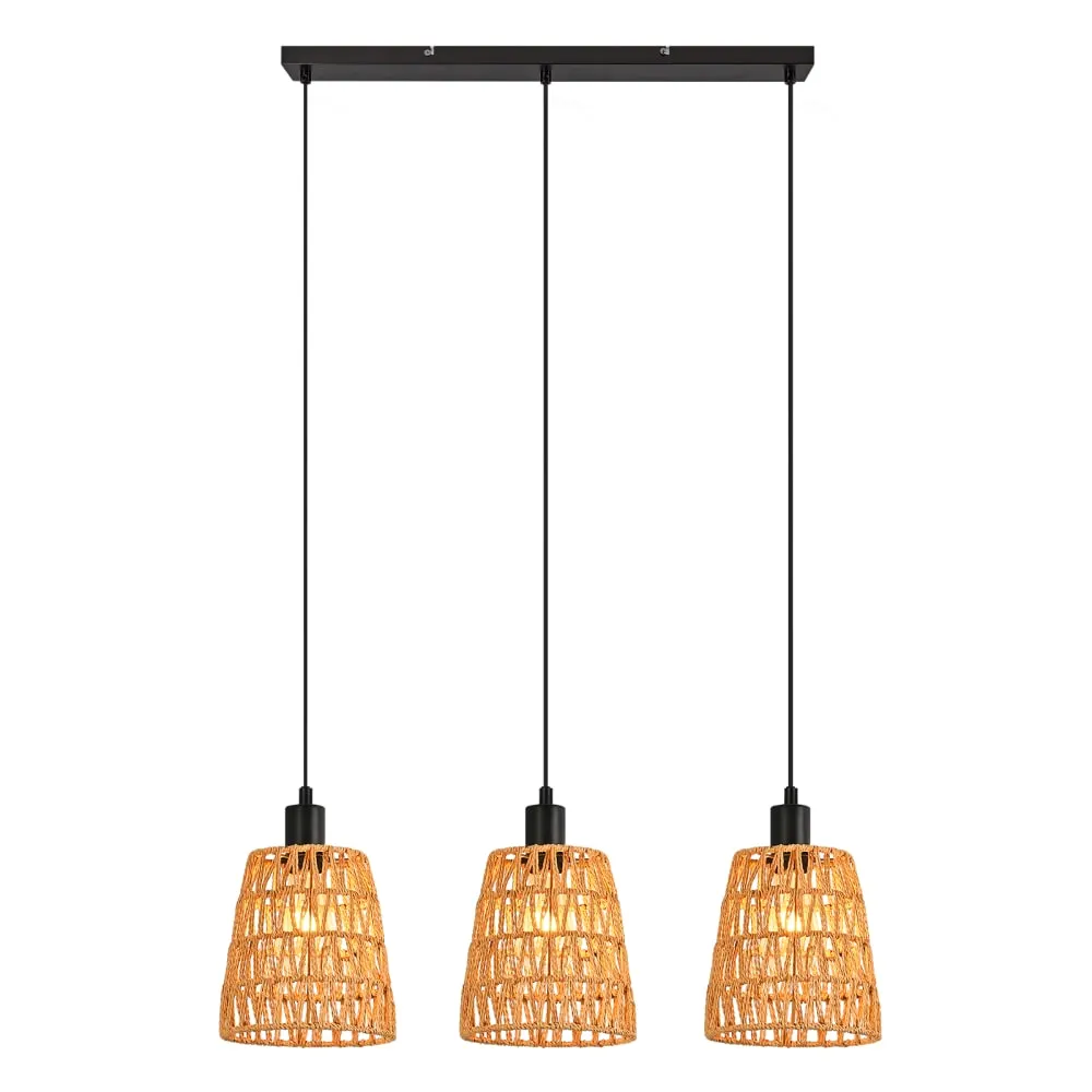 Suspension en fer, papier et pvc, noir mat et marron, h.120cm