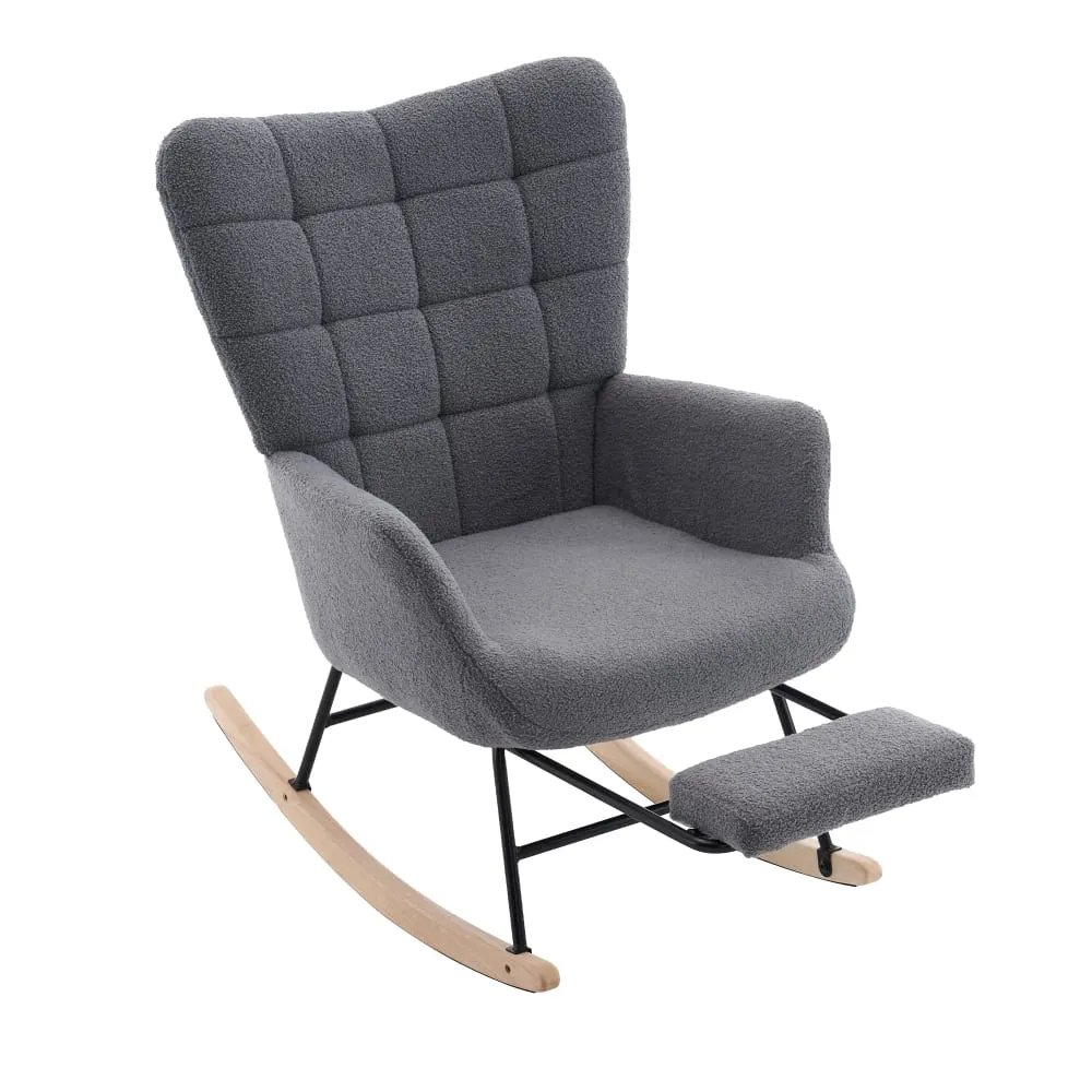 Fauteuil à bascule en laine d'agneau gris